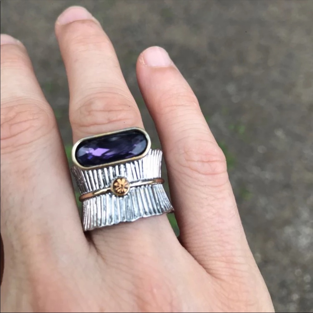 *NEW*Vintage Silver Filled Big Cool Amethyst Ring - Picture 2 of 5